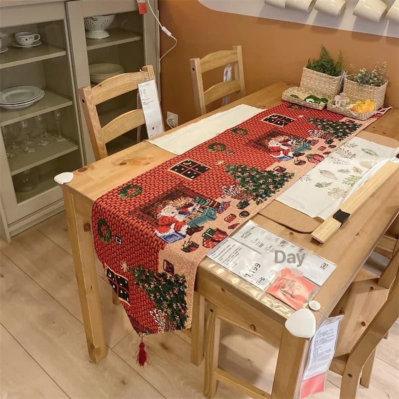 Chemin de table de Noël, mélange coton, décoration festive