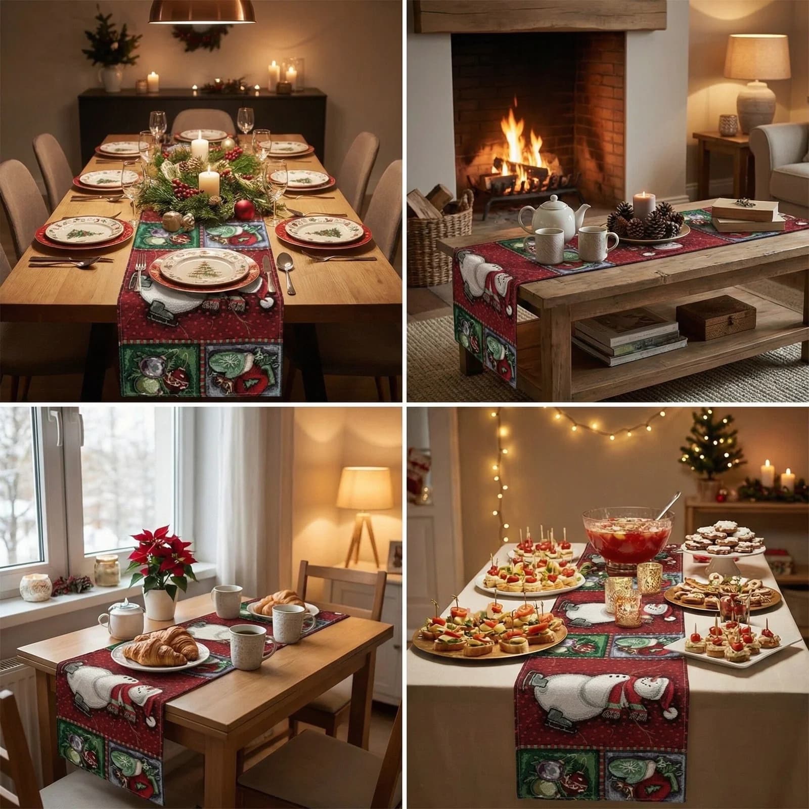 Chemin de table de Noël en mélange coton-lin pour fêtes