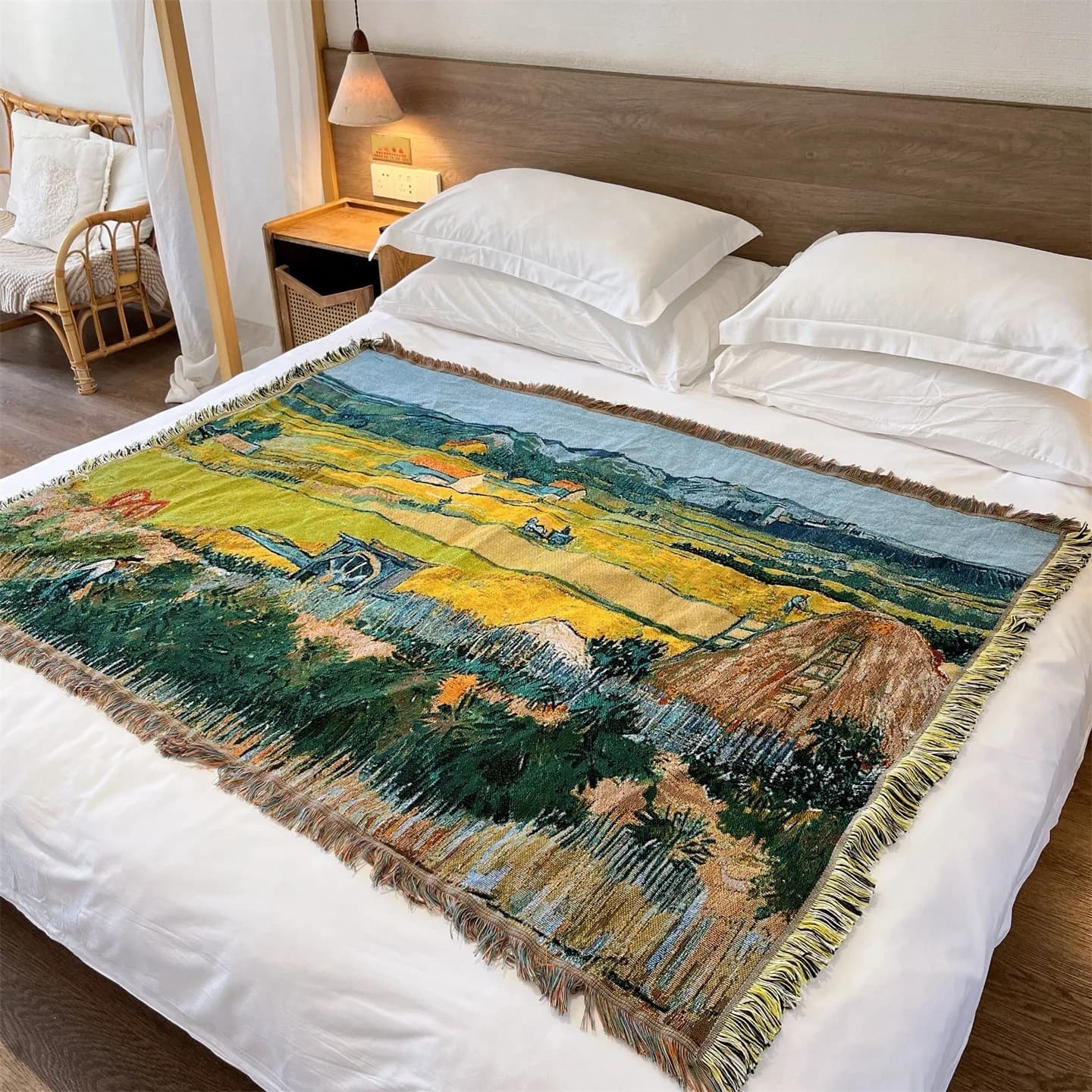 Plaid tissé style Van Gogh pour canapé lit déco murale 130x160cm