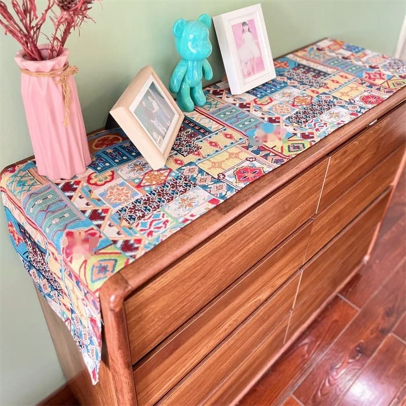 Chemin de table bohème rétro tissu décoratif floral