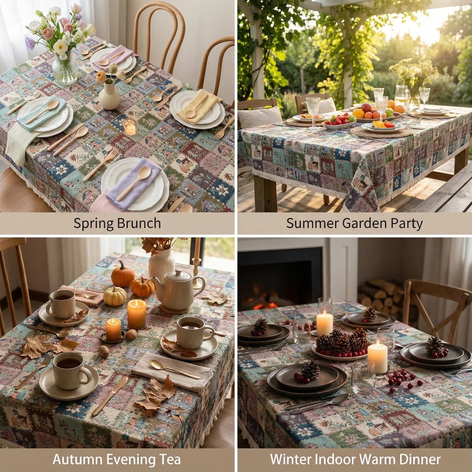 Chemin de Table et Nappe Jacquard Floral Rustique