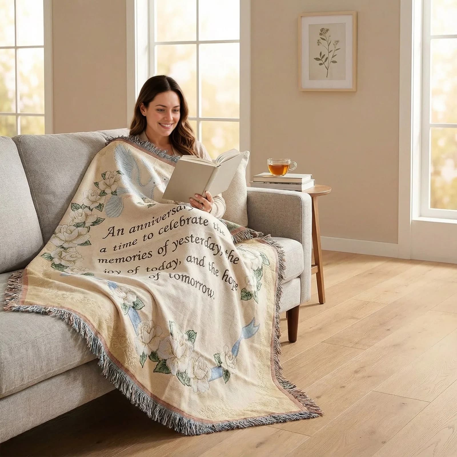Plaid en tapisserie tissée avec franges pour canapé, lit ou décoration murale
