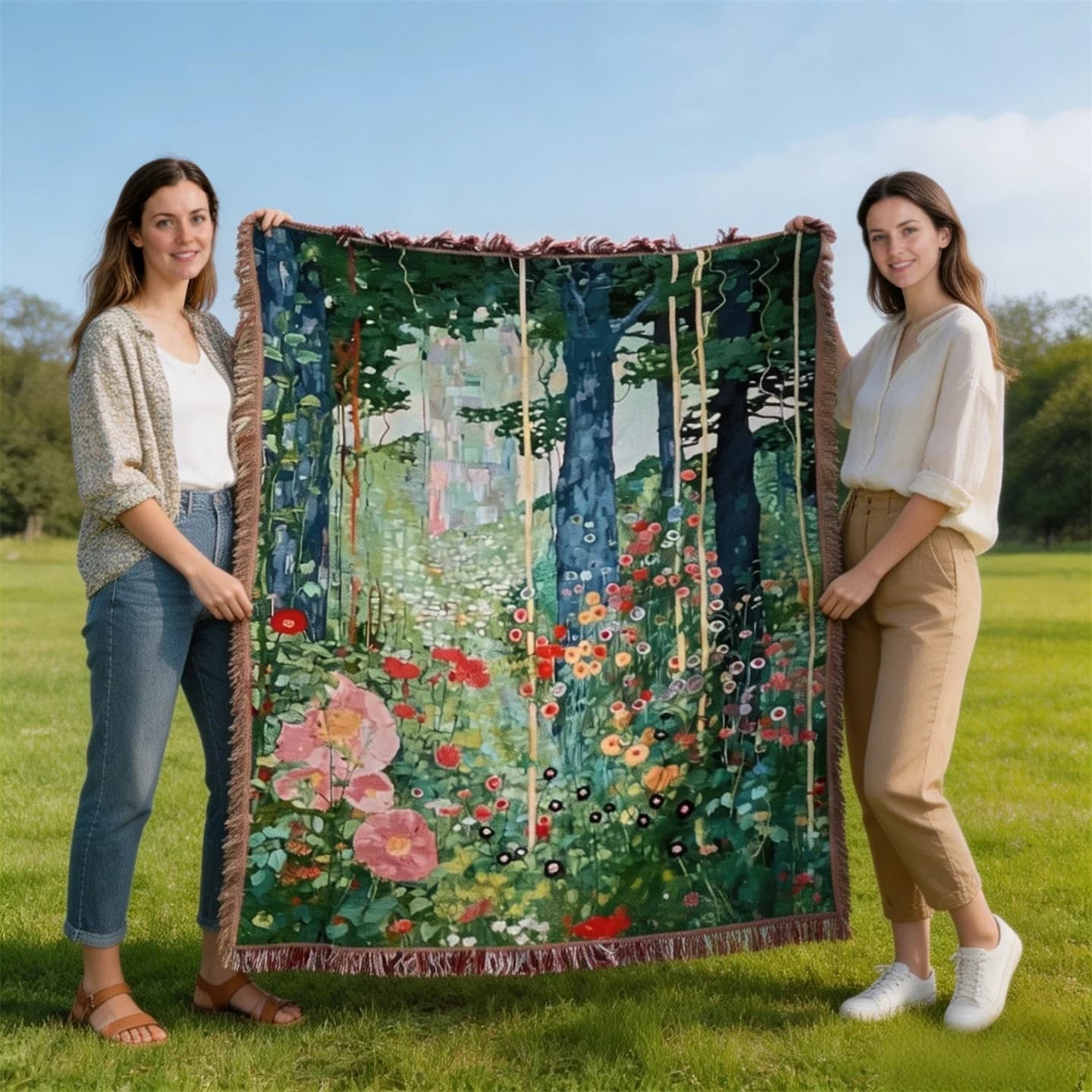 Plaid tapisserie Klimt Le Jardin secret pour canapé et décoration murale
