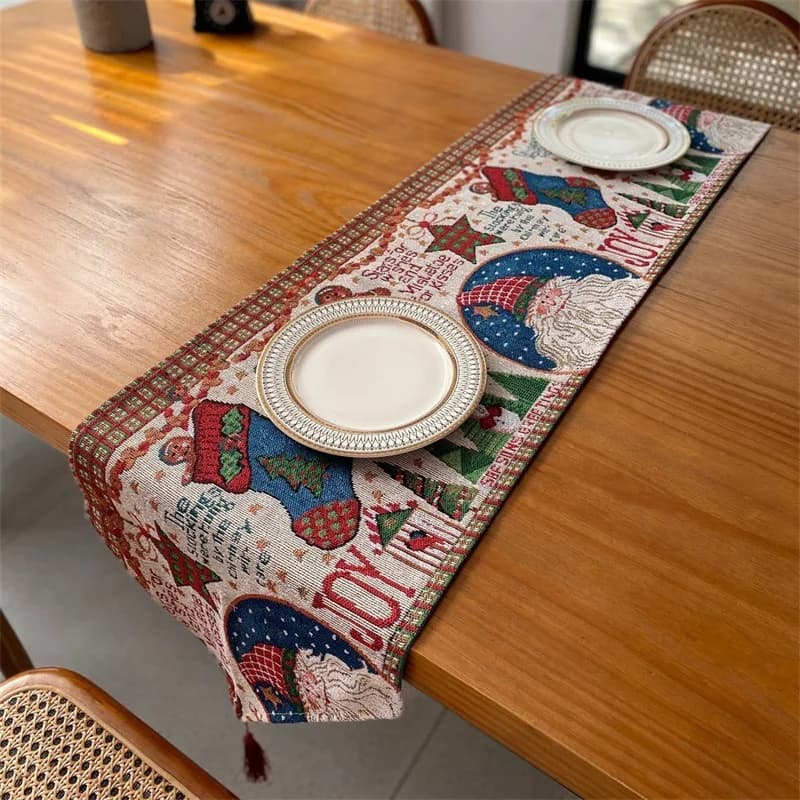 Chemin de Table de Noël Décoration Fêtes Tissu Mélange Coton