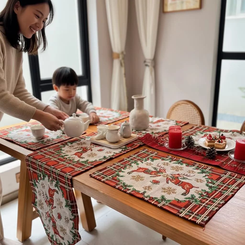 Chemin de table de Noël en mélange de coton