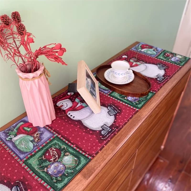 Chemin de Table de Noël Mélange Coton Lin Décoration Festive pour Buffet