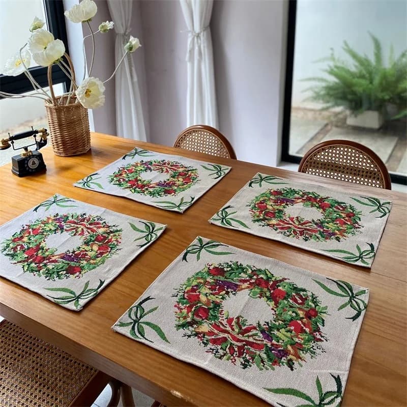 Ensemble Chemin de Table et Sets de Table Couronne de Noël