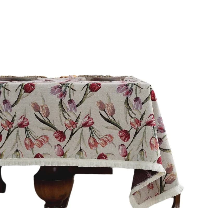 Chemin de table et nappe style italien tulipes avec franges