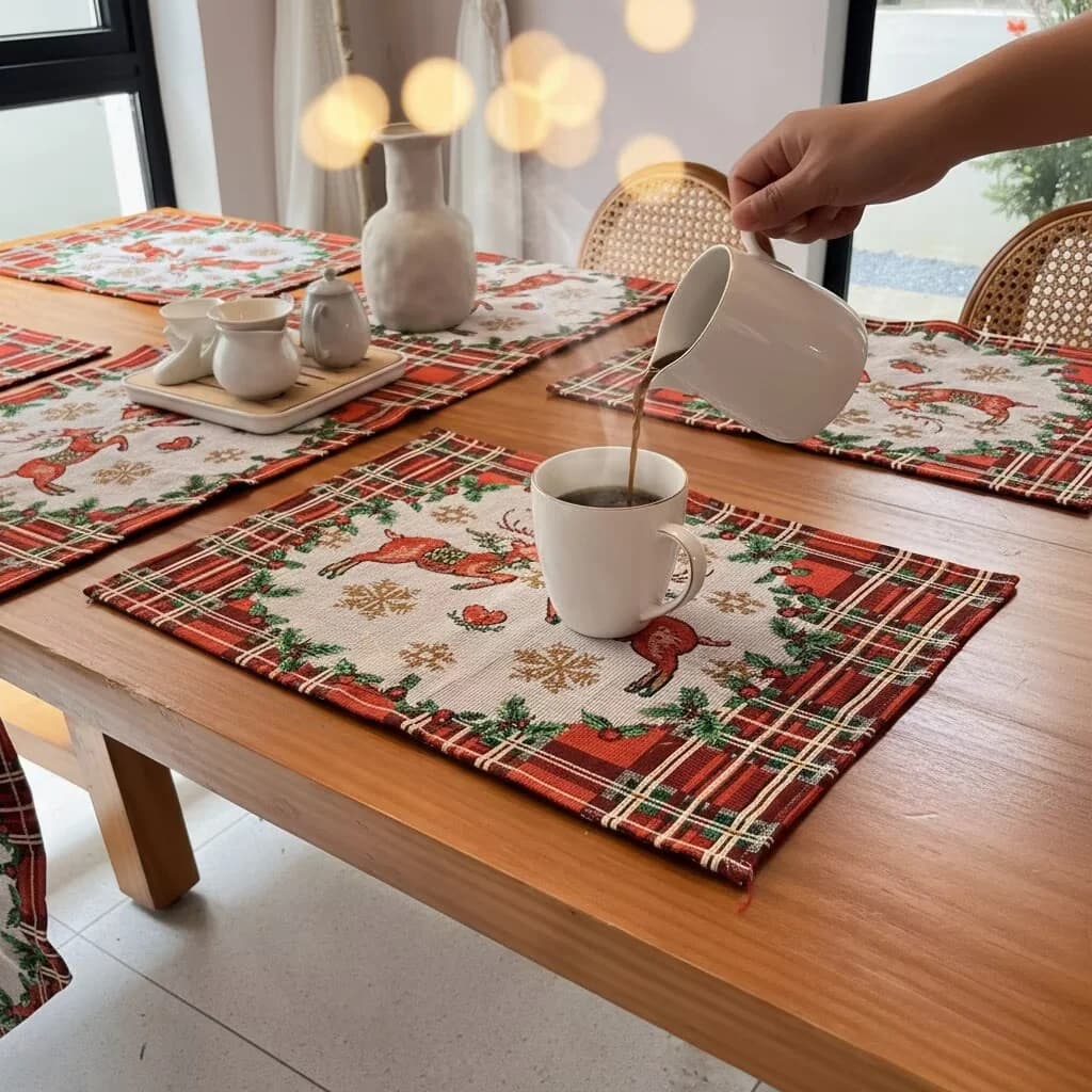 Chemin de table de Noël en mélange de coton