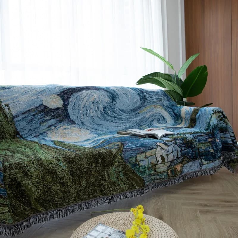 Plaid de canapé Nuit étoilée Van Gogh housse décorative en mélange coton