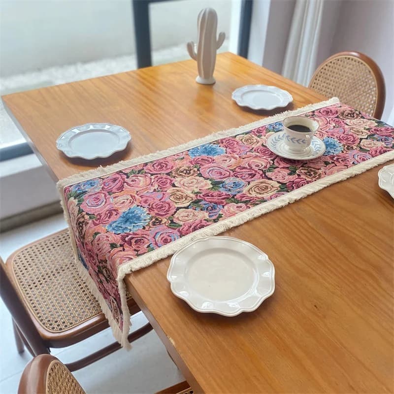Chemin de table jacquard floral style campagnard américain