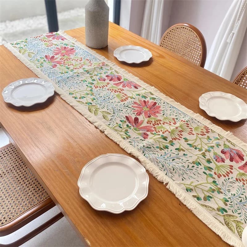 Chemin de table floral en mélange de coton pour salle à manger