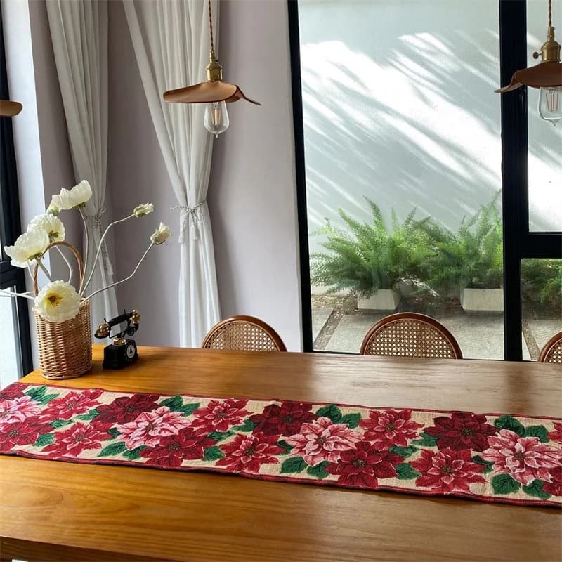 Chemin de table de Noël rouge, décoration festive pour table à manger