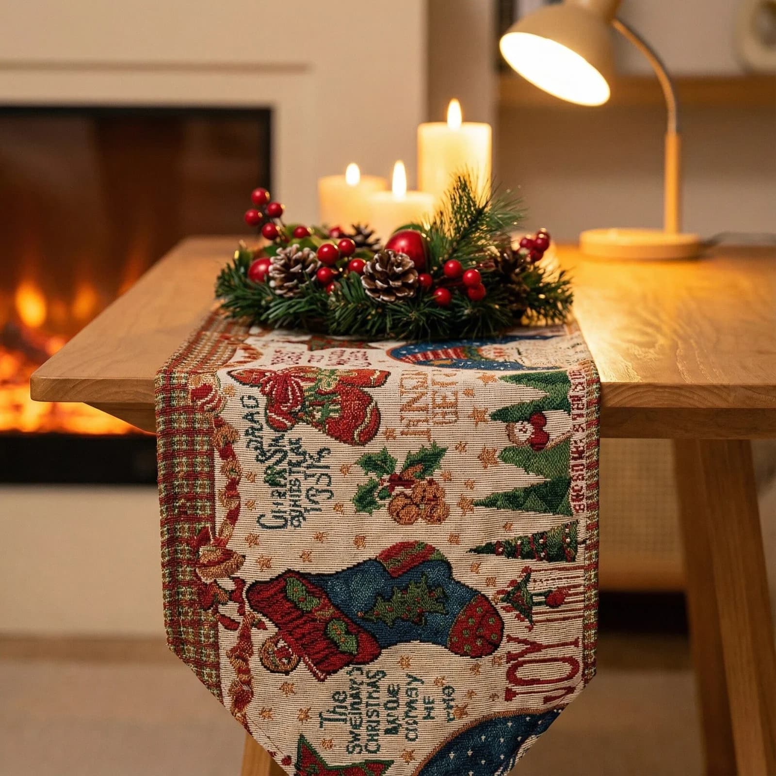Chemin de table de Noël en mélange de coton