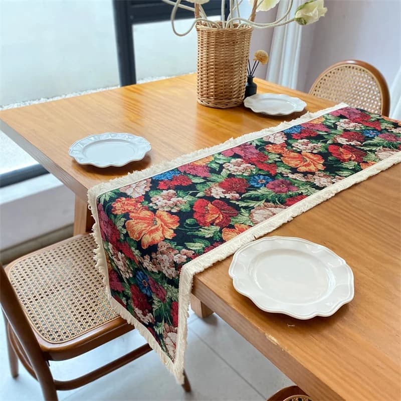 Chemin de table jacquard floral style campagnard américain