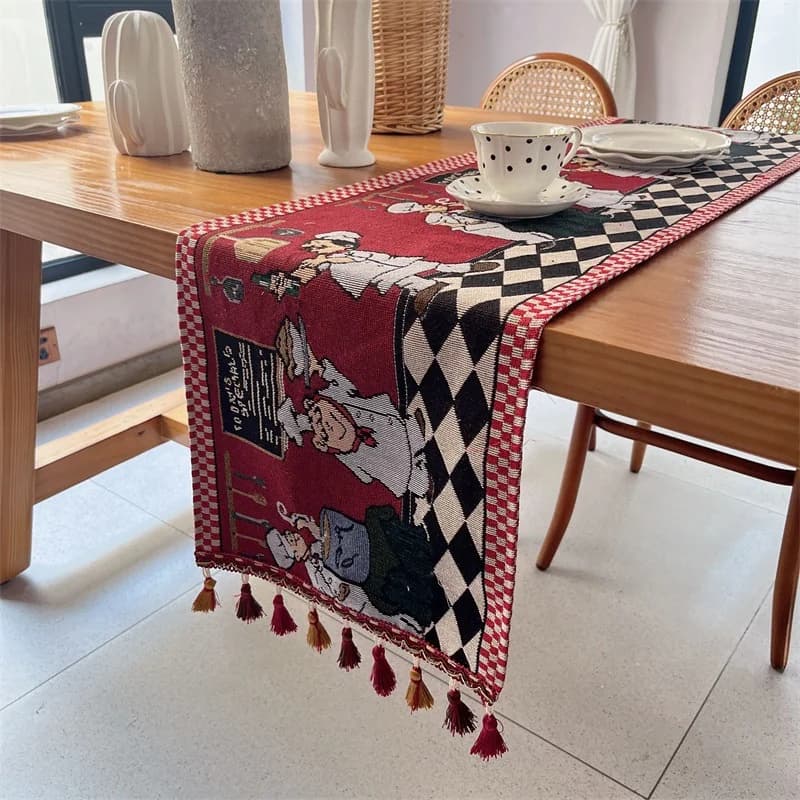 Chemin de table style américain avec franges pour salle à manger et décoration intérieure