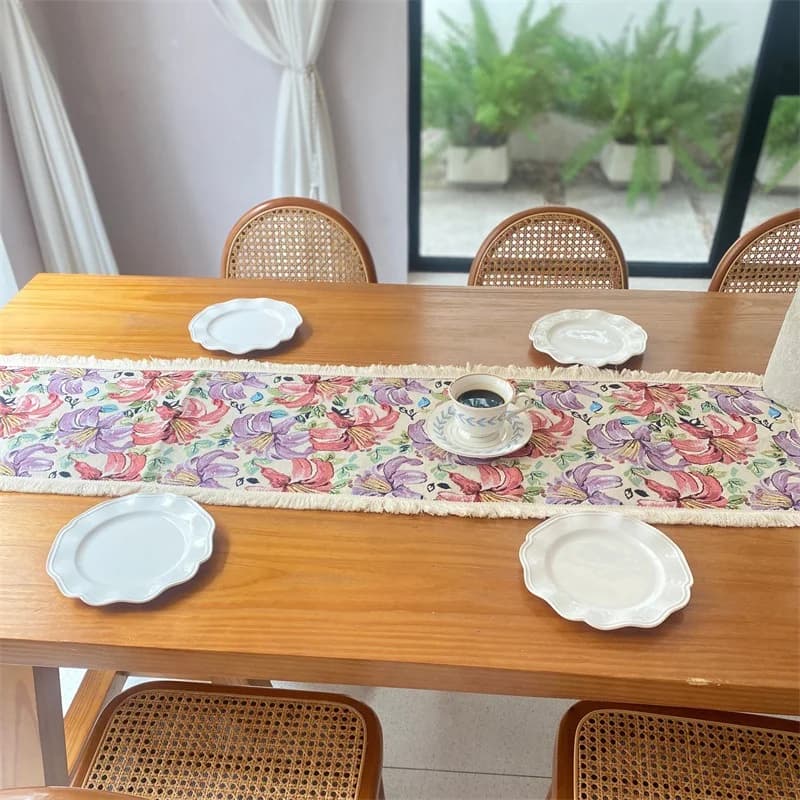 Chemin de table jacquard floral style campagnard américain