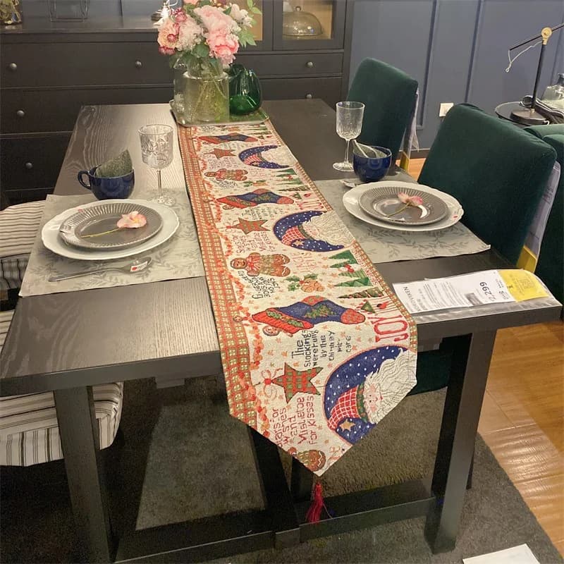 Chemin de Table de Noël avec Franges, Style Nordique Mélange Polyester Coton