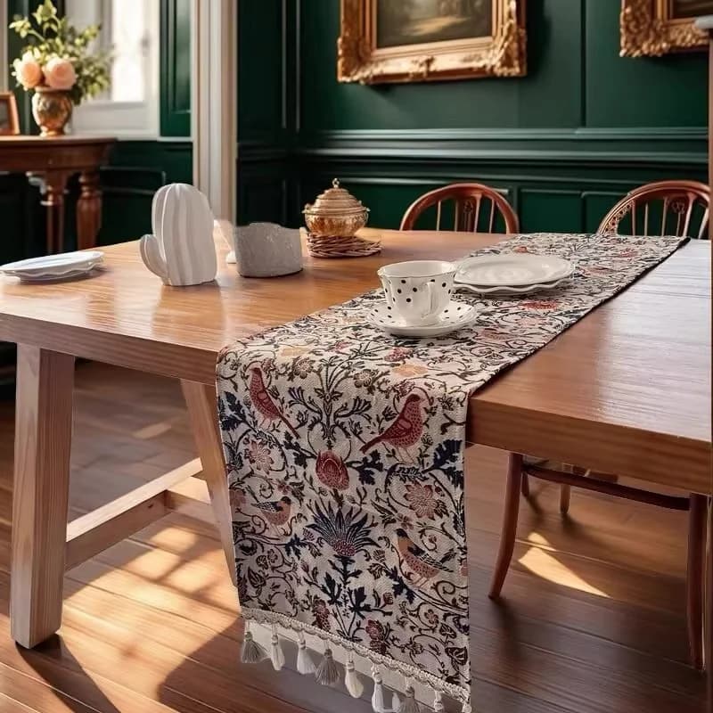 Chemin de table style américain en coton avec franges