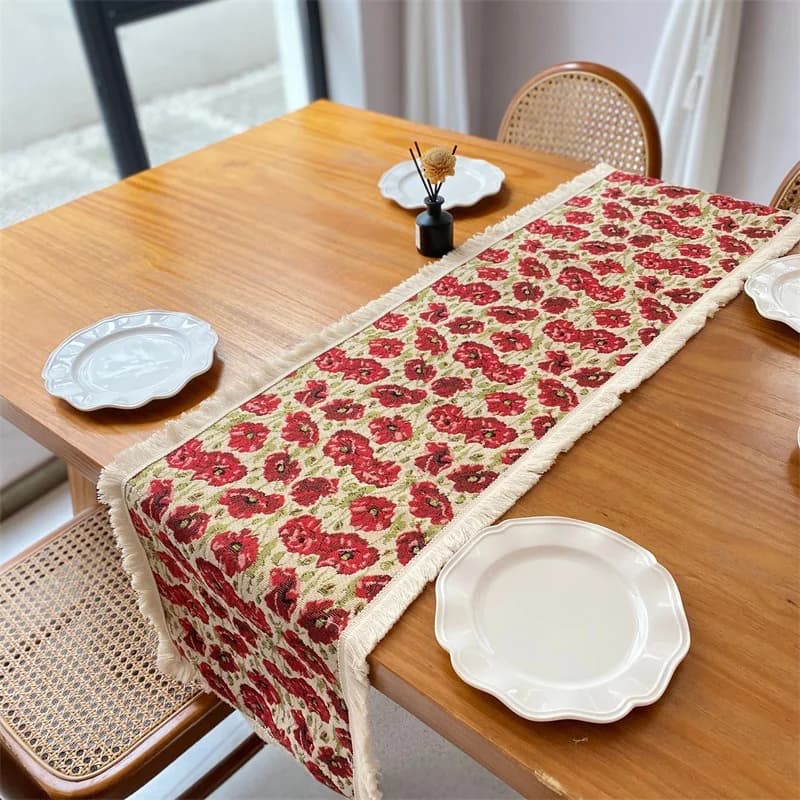 Chemin de table floral en mélange de coton pour salle à manger