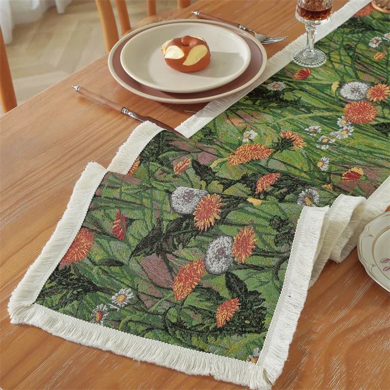 Chemin de table bohème en mélange de coton à imprimé floral