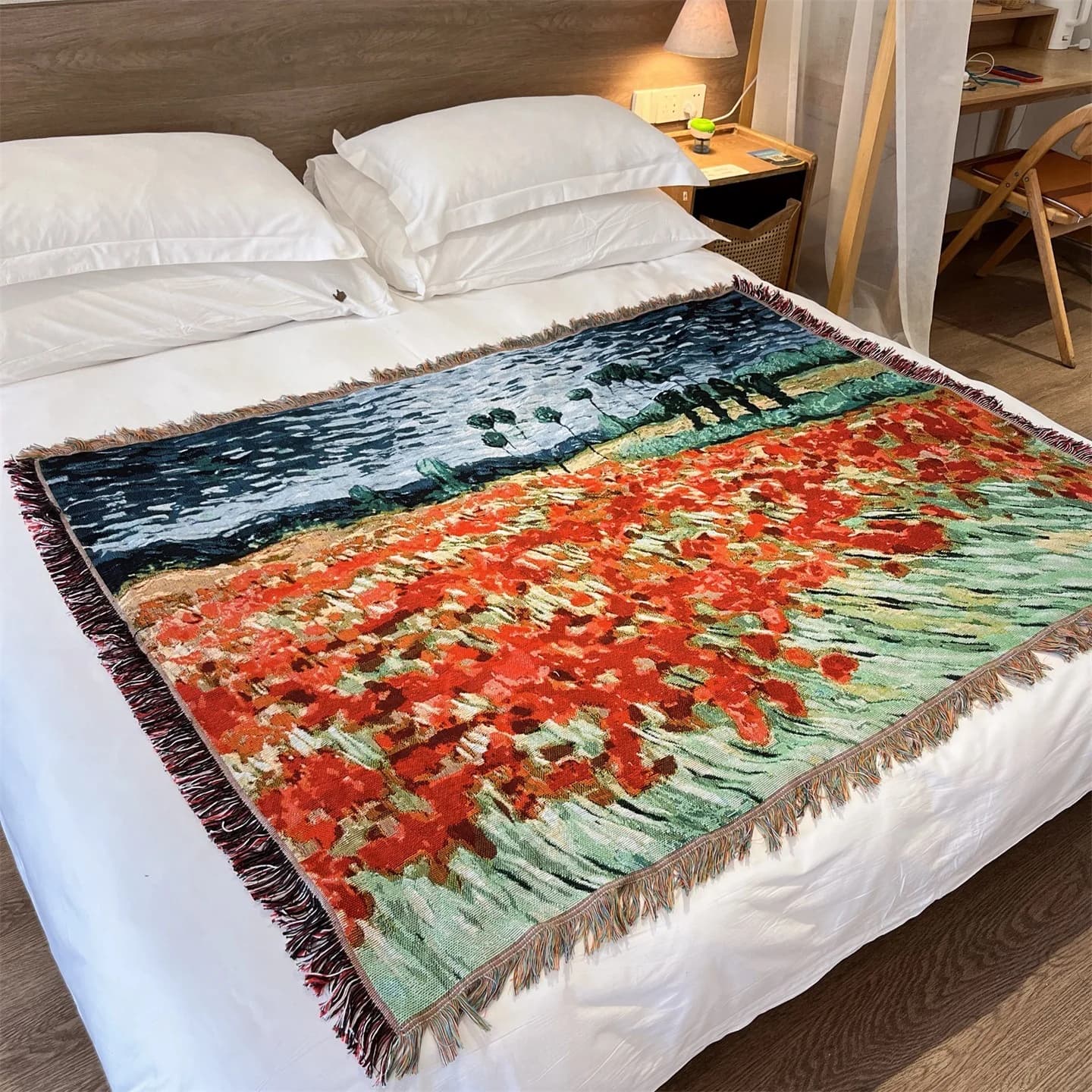 Plaid tissé style Van Gogh pour canapé lit déco murale 130x160cm